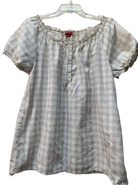 Merona Cream and Light Gray Gingham Peasant Blouse